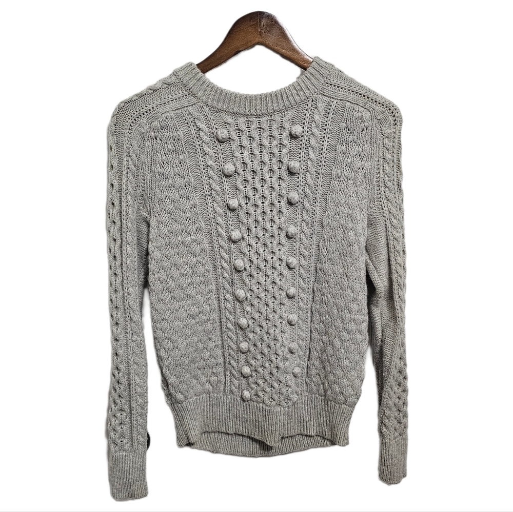 J.Crew crewneck grey wool blend cable knit sweater size xs